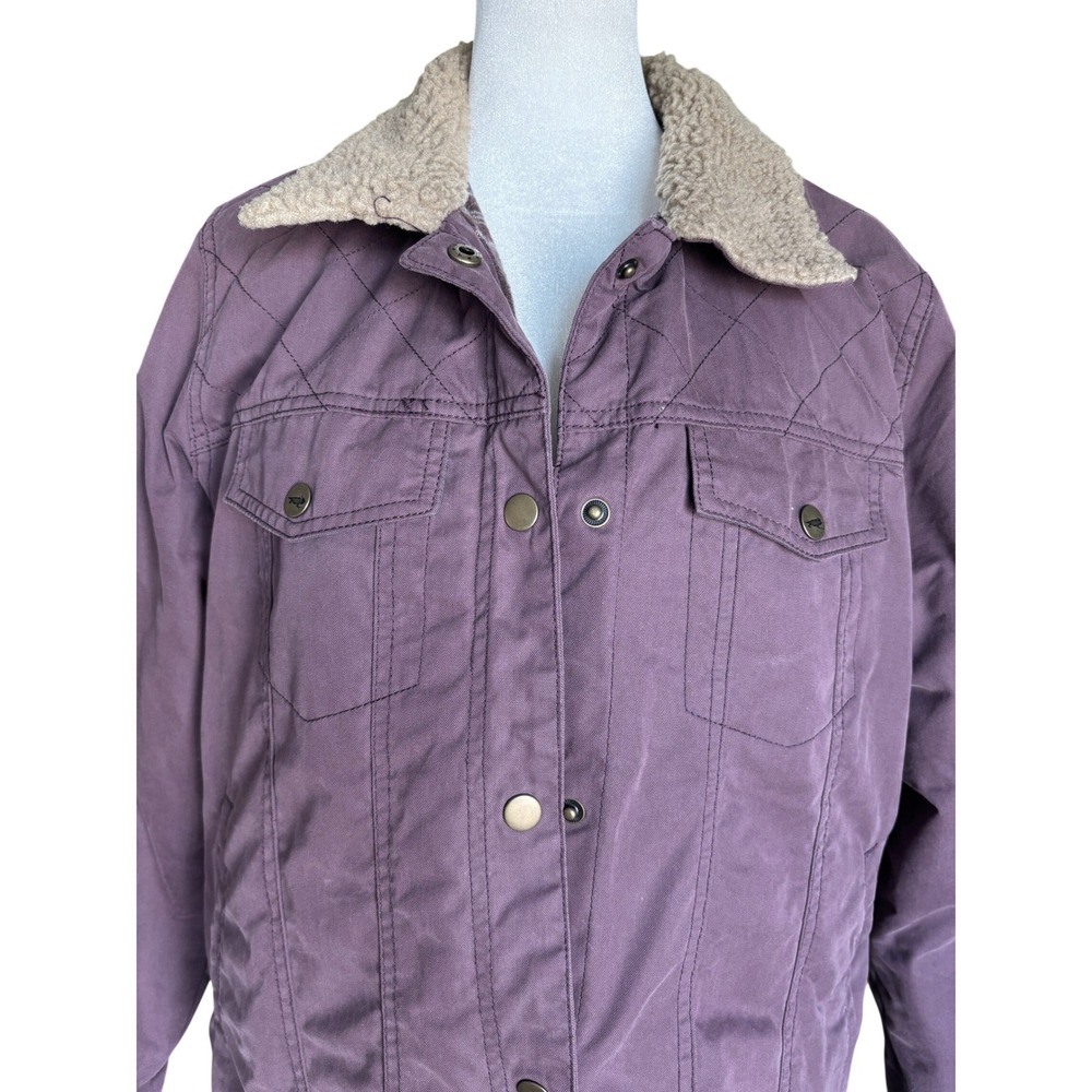 Toad & Co Barn Jacket Large Plum/Purple Sherpa Collar Quilted Utility Workwear - Picture 3 of 16